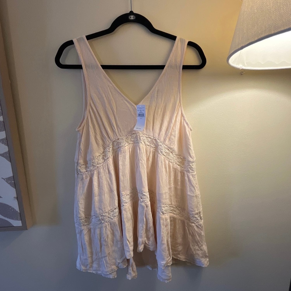 NWT AE S Baby Pink Loose Babydoll lace embellished tank m